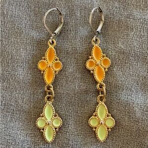 Orange and Green Dangle Costume Earrings